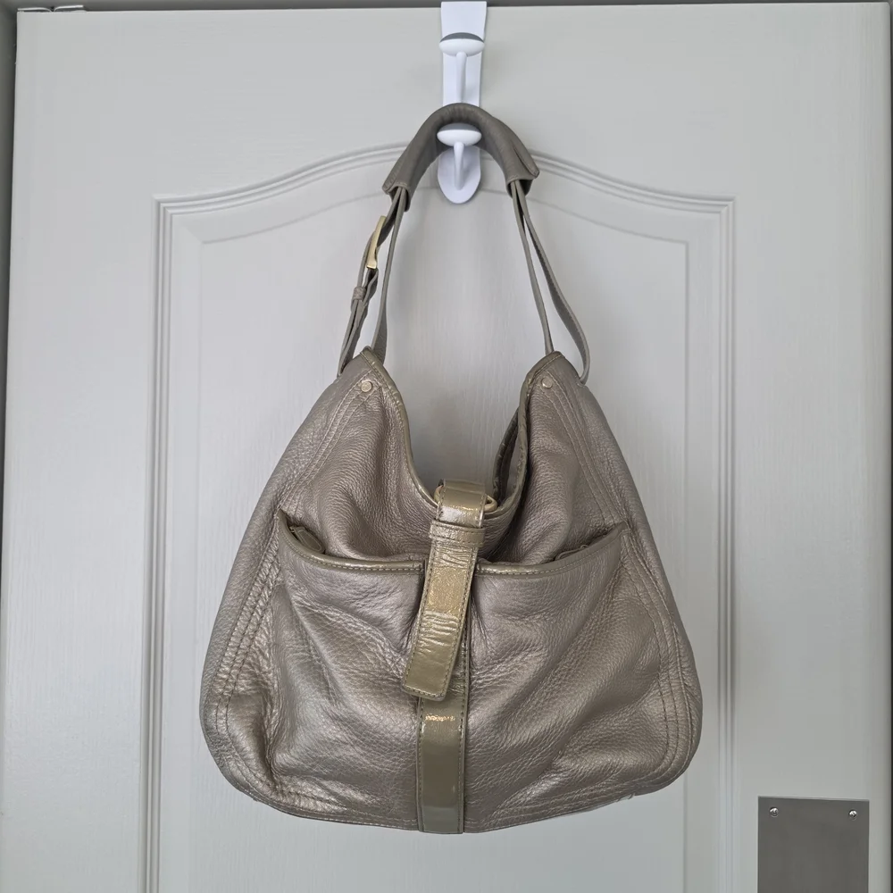 Cole Haan Metallic Taupe Leather Hobo Shoulder Bag